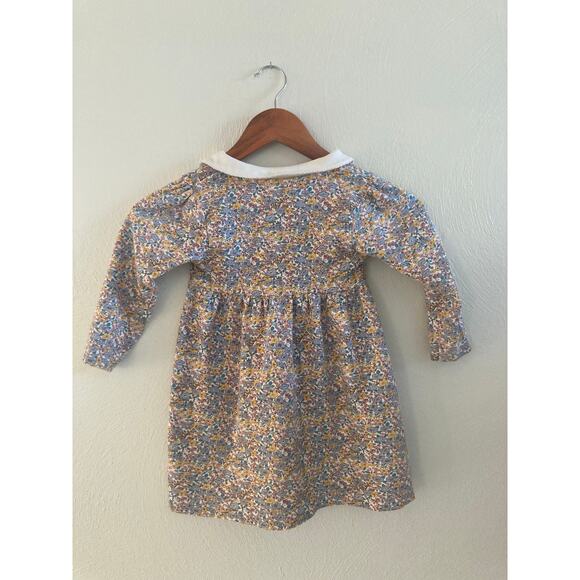 JoJo Maman Bebe 100% Cotton Peter Pan Collared Ditsy Floral Dress 3-4 Mustard - Picture 4 of 6
